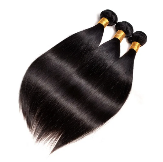 Jet black authentic straight human hair bundles with closure & frontal